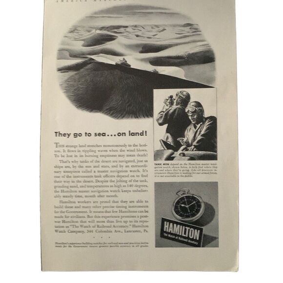 Vintage 1943 Hamilton Watch They Go To Sea On Land Ad Advertisement - Picture 4 of 4